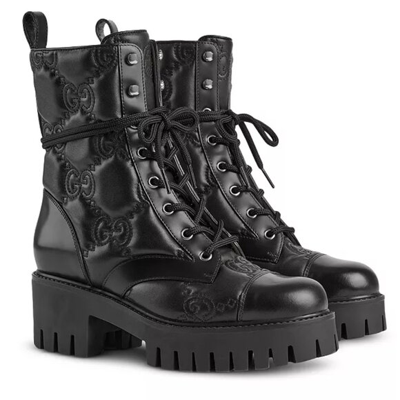 GUCCI Women's GG Quilted Platform Combat Boots - Size 38 - Picture 1 of 10